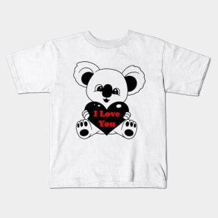 Valentine's Baby Koala Bear holding a heart. Kids T-Shirt